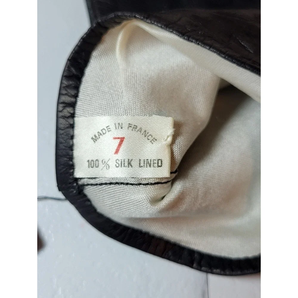 VTG NWT Chevreau Grenoble Black Kid Leather Gloves Silk Lined Mid Arm France‎ 7